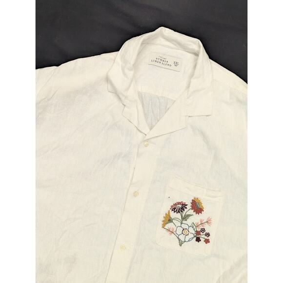 A&F Summer Linen Blend Button Up Embroidered Floral Shirt Mens XXL - Picture 1 of 10